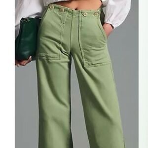 Anthropologie Pilcro Kit Cropped High-Rise Wide-Leg Mint Green Trouser